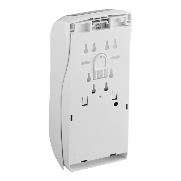 A white plastic San Jamar Summit Rely hand sanitizer dispenser with a white cover.