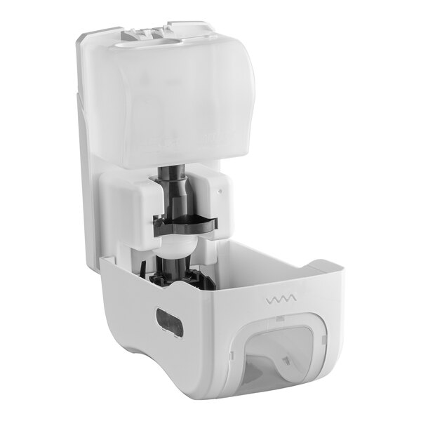 A white San Jamar Summit Rely hand sanitizer dispenser with a plastic lid.