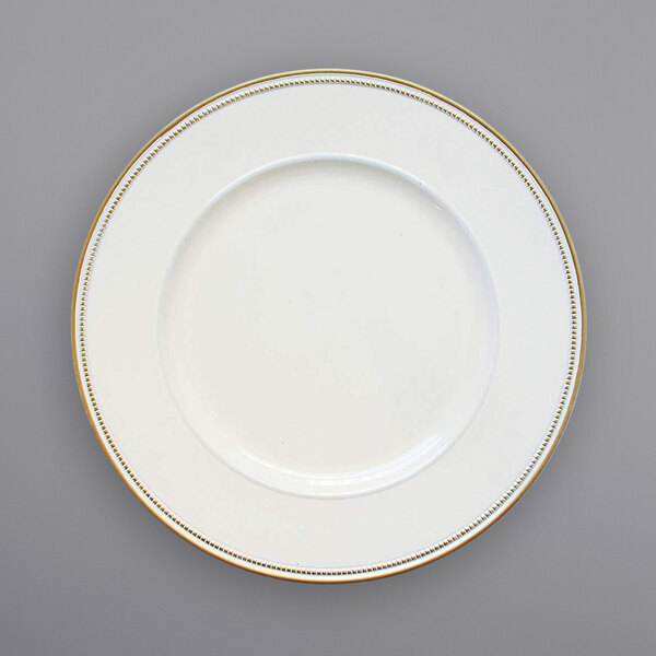 The Jay Companies 12704984 13" Round Gold Beaded Rim White Melamine
