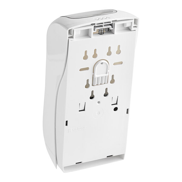 A white plastic San Jamar Summit Rely hand soap, sanitizer, and lotion dispenser with a white cover.