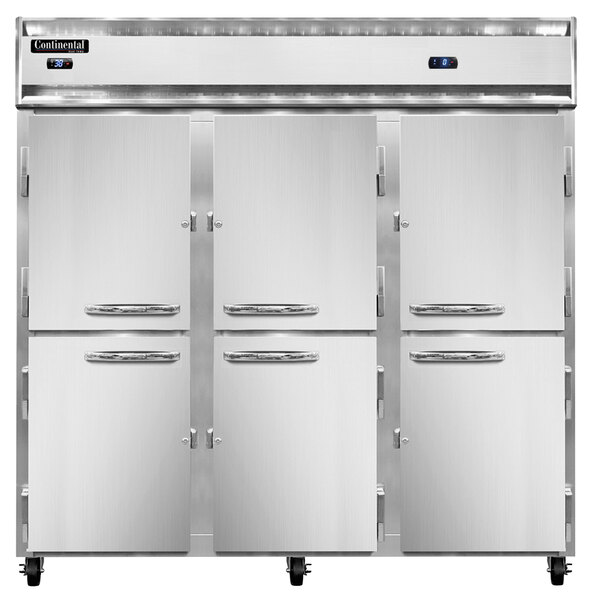 A Continental Refrigerator 3RRFN-SS-HD with open half doors.