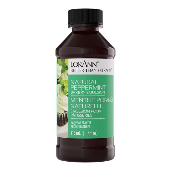 A 4 fl. oz. bottle of LorAnn Oils all-natural peppermint bakery emulsion.