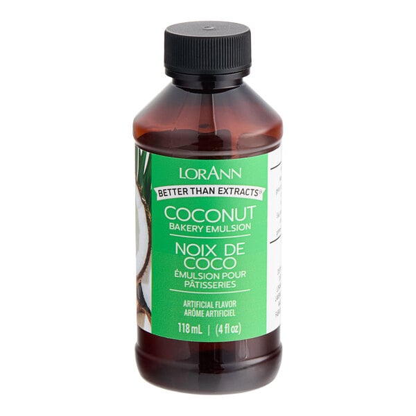 A 4 fl. oz. bottle of LorAnn Coconut Bakery Emulsion.