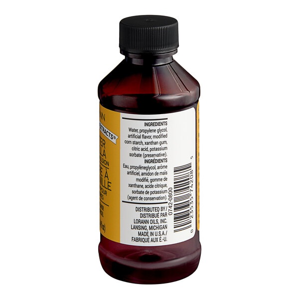 A 4 fl. oz. bottle of LorAnn Oils Butter Vanilla Bakery Emulsion.