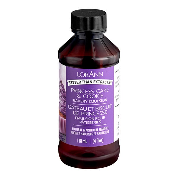 A 4 fl. oz. bottle of LorAnn Oils Princess Cake and Cookie Bakery Emulsion.