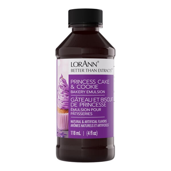 A 4 fl. oz. bottle of LorAnn Oils Princess Cake and Cookie Bakery Emulsion.