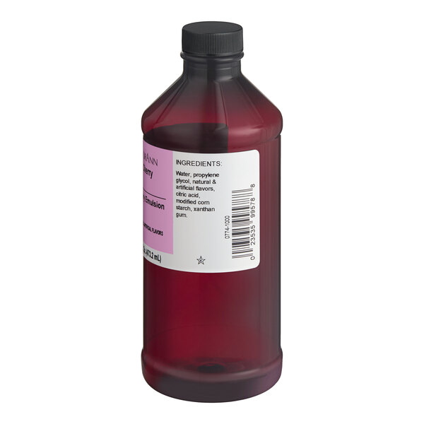 A 16 fl. oz. bottle of LorAnn Oils Cherry Bakery Emulsion with a black cap and ingredient label.