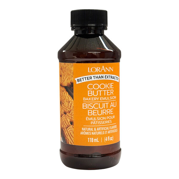 A 4 fl. oz. bottle of LorAnn Cookie Butter Bakery Emulsion.