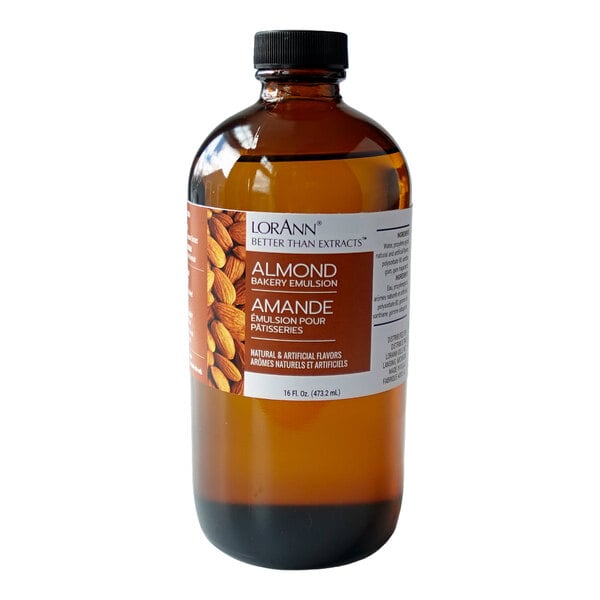 A 16 fl. oz. bottle of LorAnn Oils Almond Bakery Emulsion.