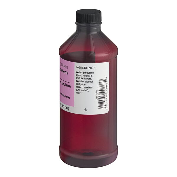 A 16 fl. oz. bottle of LorAnn Oils Strawberry Bakery Emulsion.