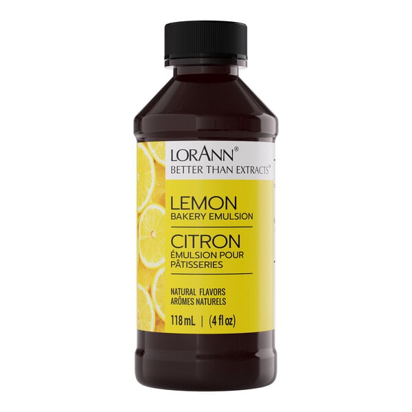 A 4 fl. oz. bottle of LorAnn Oils all-natural lemon bakery emulsion.