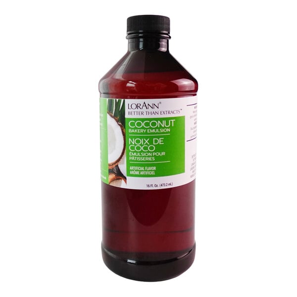 A 16 fl. oz. bottle of LorAnn Oils Coconut Bakery Emulsion.