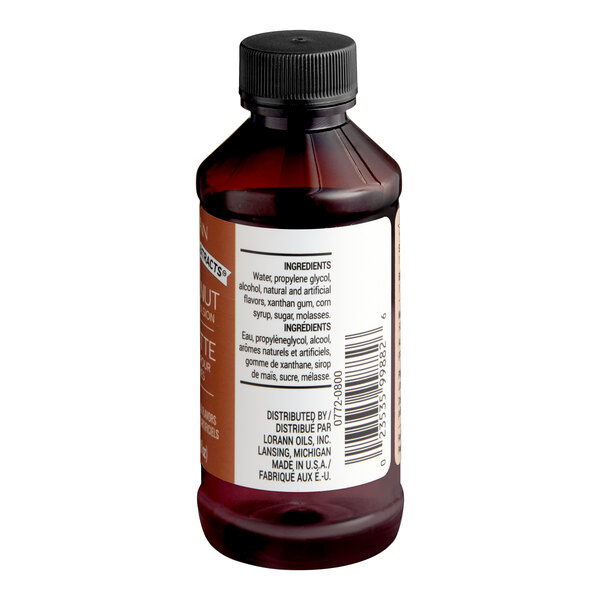 A 4 fl. oz. bottle of LorAnn Oils Hazelnut Bakery Emulsion.