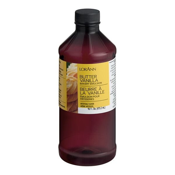 A 16 fl. oz. bottle of LorAnn Oils Butter Vanilla Bakery Emulsion.