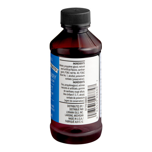 A 4 fl. oz. bottle of LorAnn Oils Blueberry Bakery Emulsion.