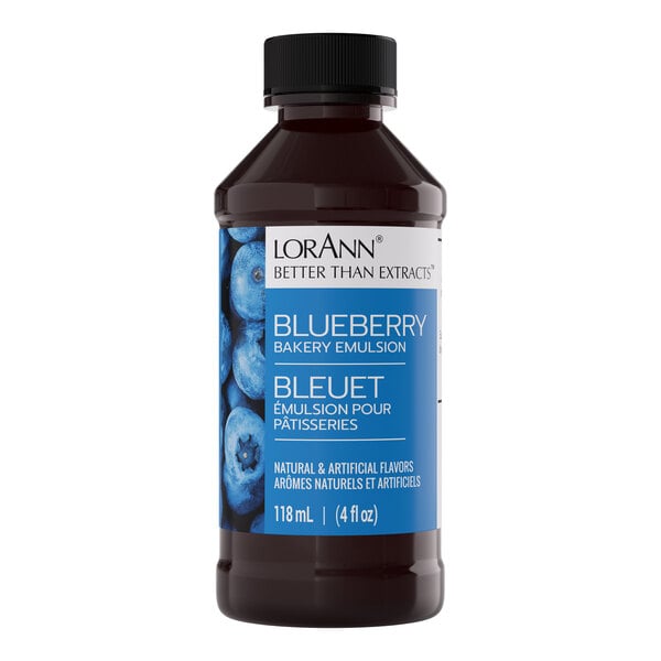 A 4 fl. oz. bottle of LorAnn Oils Blueberry Bakery Emulsion.