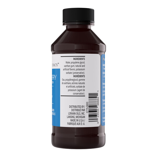 A 4 fl. oz. bottle of LorAnn Oils Blueberry Bakery Emulsion.