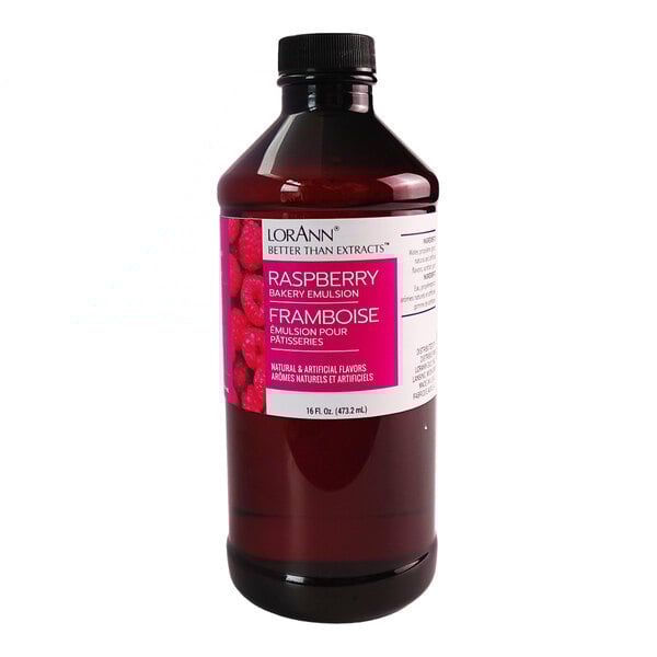 A 16 fl. oz. bottle of LorAnn Oils Raspberry Bakery Emulsion.