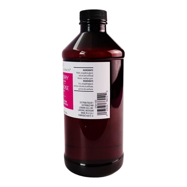 A 16 fl. oz. bottle of LorAnn Oils Raspberry Bakery Emulsion.