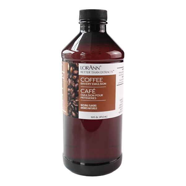 A 16 fl. oz. bottle of LorAnn Oils all-natural coffee bakery emulsion.