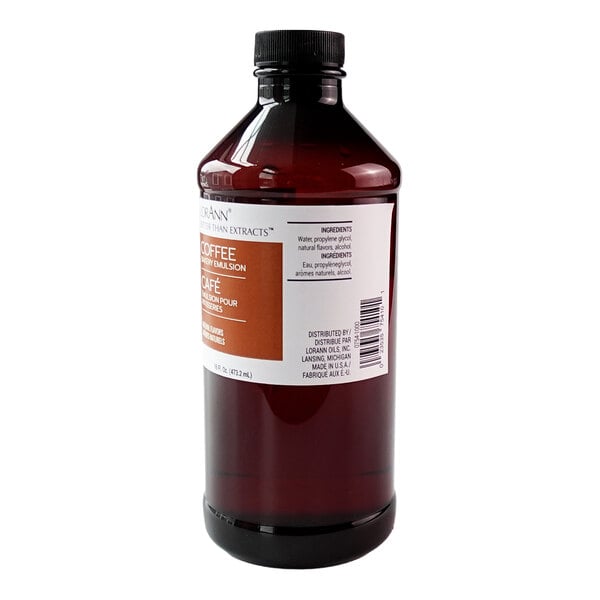 A 16 fl. oz. bottle of LorAnn Oils all-natural coffee bakery emulsion.