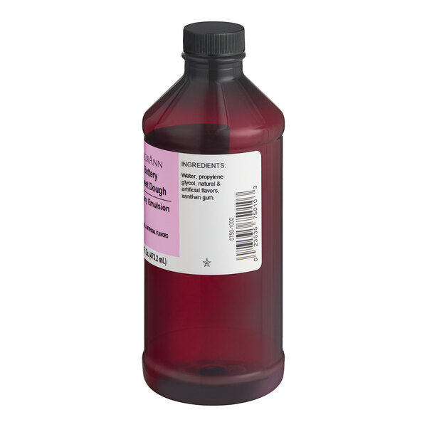 A 16 fl. oz. bottle of LorAnn Oils Buttery Sweet Dough Bakery Emulsion.