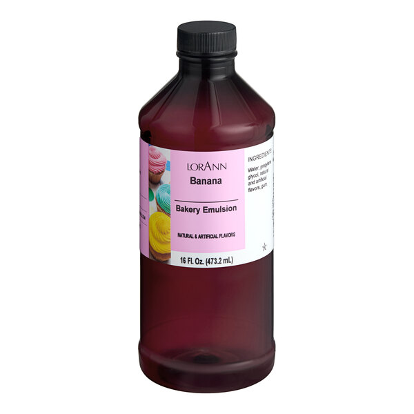 A 16 fl. oz. bottle of LorAnn Oils Banana Bakery Emulsion.