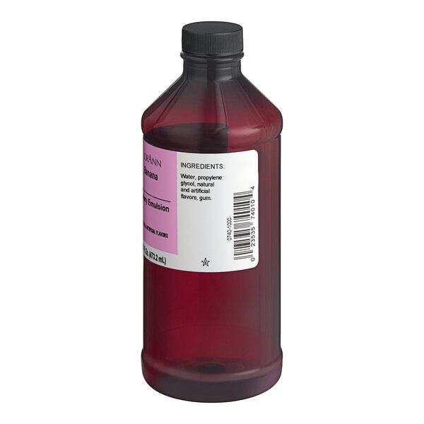 A 16 fl. oz. bottle of LorAnn Oils Banana Bakery Emulsion.