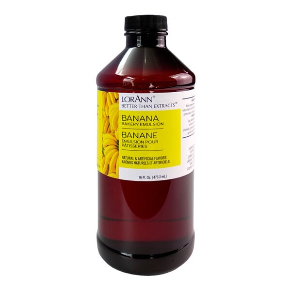 A 16 fl. oz. bottle of LorAnn Oils Banana Bakery Emulsion.