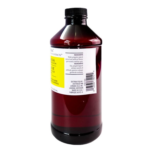 A 16 fl. oz. bottle of LorAnn Oils Banana Bakery Emulsion.