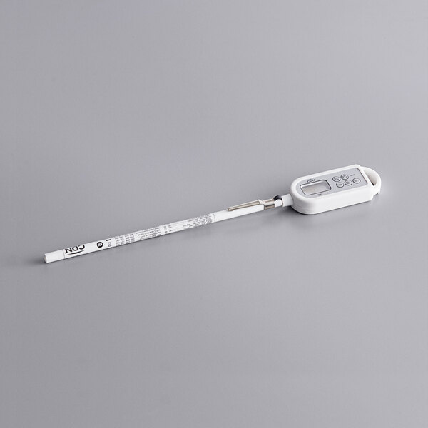 A white and silver CDN digital pocket probe thermometer with buttons.