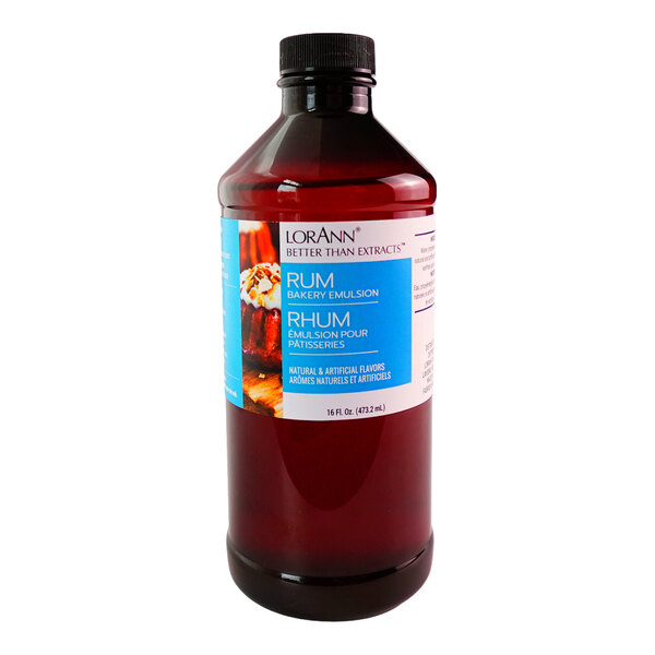 A 16 fl. oz. bottle of LorAnn Oils Rum Bakery Emulsion.