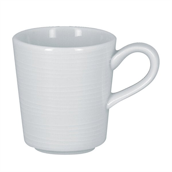 close-up of a white coffee cup handle