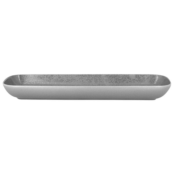 A RAK Porcelain rectangular grey porcelain dish with a speckled surface.
