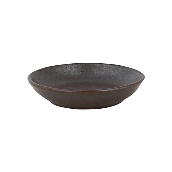 A brown porcelain butter dish with a white background.