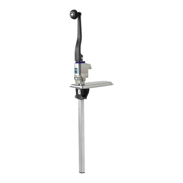 A Vollrath Redco EaziClean heavy-duty can opener with a blue handle and metal and plastic components.