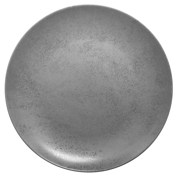 A grey RAK Porcelain flat coupe plate with specks.