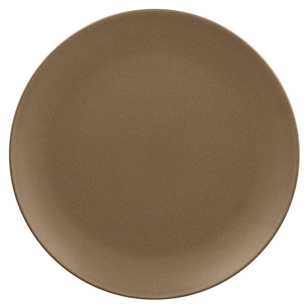 A brown RAK Porcelain coupe plate with a white background.