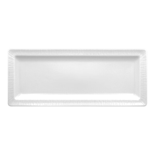 RAK Porcelain Soul 11 7/16" x 4 3/4" Bright White Embossed Rectangular Flat Porcelain Plate - 12/Case