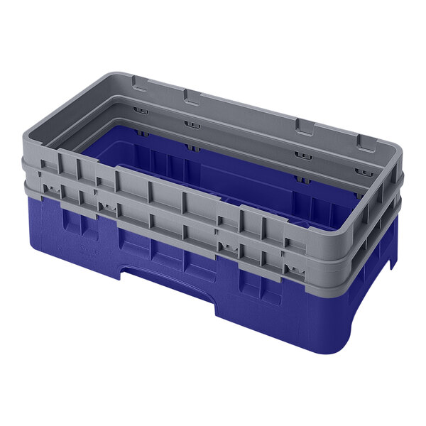 A navy blue plastic open base rack with two gray extenders designed for storage or transport.