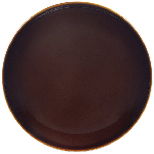 A brown RAK Porcelain coupe plate with a white background.