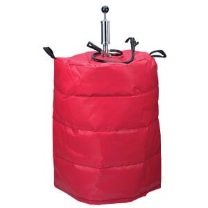 A red vinyl bag with a metal pole for a Micro Matic half keg.