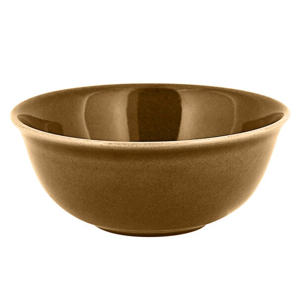 A brown RAK Porcelain rice bowl with a white background.
