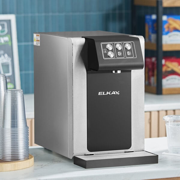 Zurn Elkay DSBSH130UVPC Stainless Steel 1.5 GPH Countertop Filtered Water Dispenser with Hot, Chilled, and Sparkling Water Options - 115V