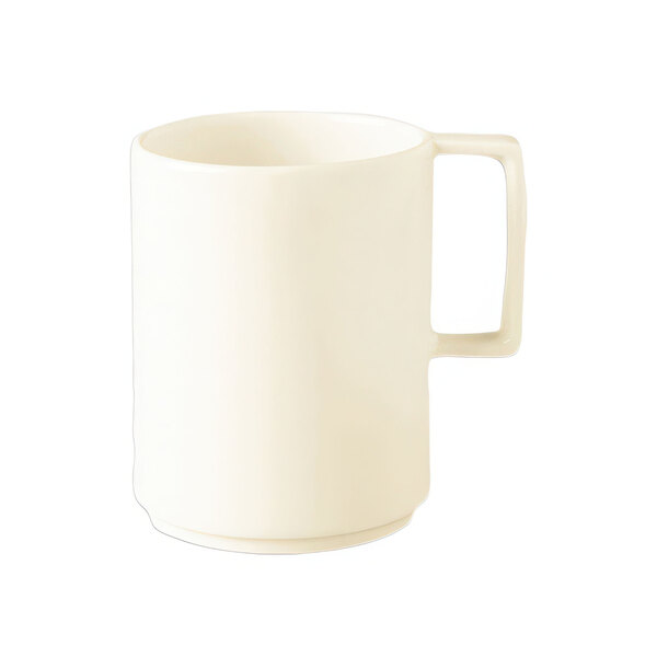 A RAK Porcelain warm white mug with a handle.