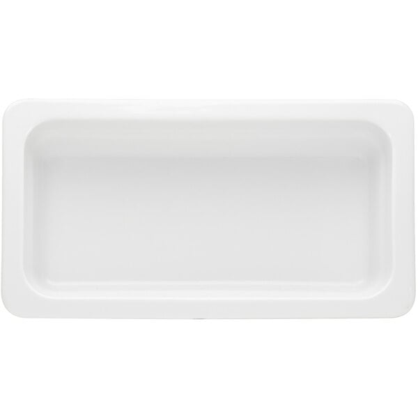 A white rectangular porcelain food pan.