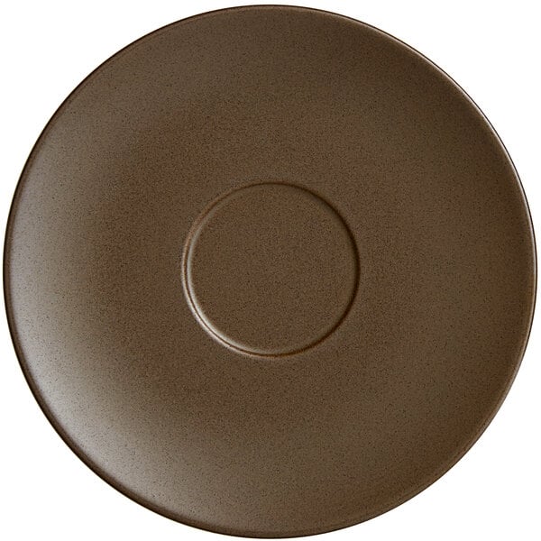 a brown plate with a circle in the middle
