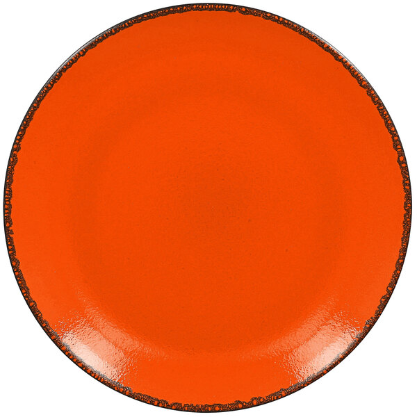 an orange plate with a black border