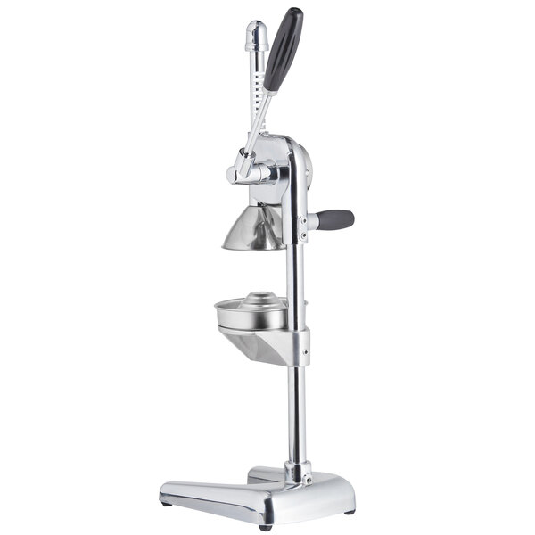 A silver stainless steel Choice Prep manual citrus juicer with a black handle.