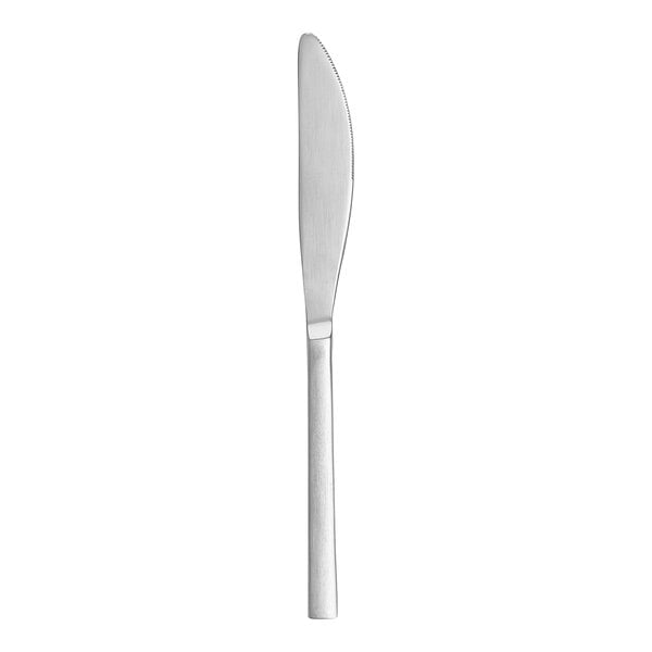 A silver knife with a solid handle.